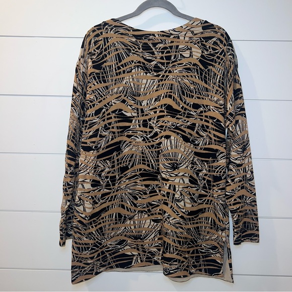 Chico’s Button Accented Boat Neck Tunic Sweater Sz 2 (L/12) Abstract Ribbed Trim - Picture 2 of 11
